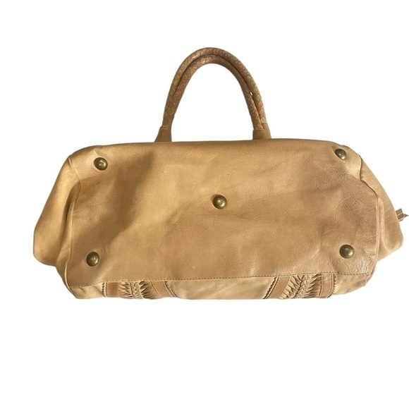 Eske Tan Soft Leather Large Braided Satchel Shoulder Bag - Picture 6 of 16